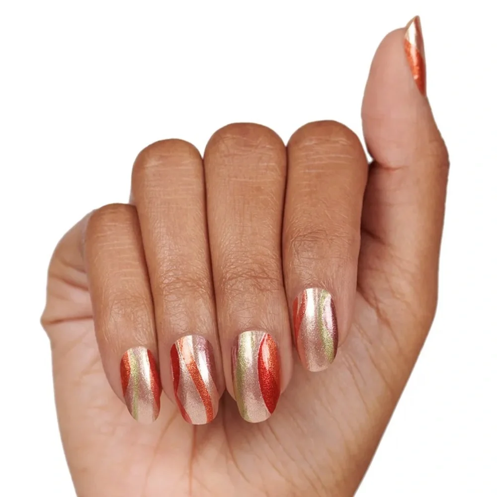 *Retired* Color Street: Get in Line | Abstract Waves Gold Metallic Red Green